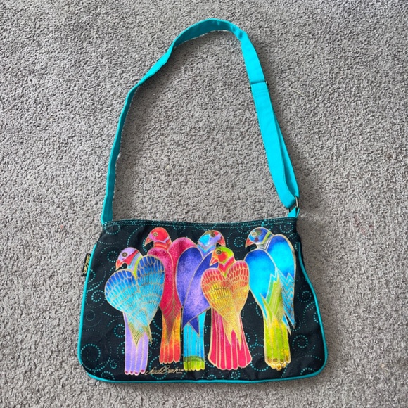 Laurel Burch colorful birds of paradise crossbody bag - Picture 2 of 6